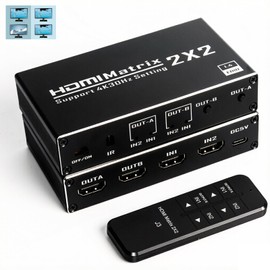HDMI Switcher, 2 Inputs, 2 Outputs, Matrix Switch, Splitter Selector, 4K @ 30Hz (Simultaneous 2 Screen Output or 1 Screen Switch), PS5/Switch Compatible, Remote Control, Automatic / Manual Switching