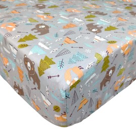 Brandream 6 Pieces Woodland Baby Crib Bedding Set | Crib Bed Blanket, Fitted Crib Sheet and Crib Bed Skirt Cotton | Bear Fox Arrow Forest Printed, Gray Grey