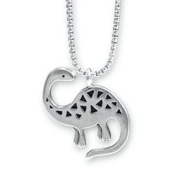 Mark Poulin Pewter Charm Necklace Brontosaurus Dinosaur on Adjustable Stainless Steel Box Chain