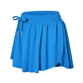 Wsirmet Pantalones Cortos Deportivos para Mujer, 2 en 1, para Correr, Yoga, Cintura Alta, Entrenamiento, Motociclista, Elastano, Faldas de Tenis para Gimnasio, Azul, S