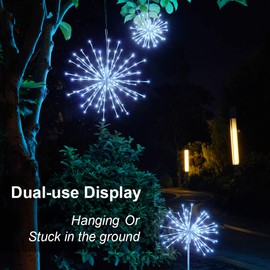 LIGHTSHARE 24'' Starburst Light Lighted Ball 160 LED Firework Lights Twinkle White Hanging Ball Dual-use for Patio Walkway Pathway Decoration Indoor/Outdoor, BZQ24IN-W-W