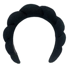 The trend collection Spa headbands for women-girls, Makeup sponge headband, Non slip face wash, skincare-Padded soft thick terry cloth hair band accessory. Black
