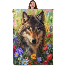 UNDAHIS Wolf Theme Blanket, Soft Cozy Warm Throw Blanket for Adults Kids Women, Comfy Lightweight Fuzzy Flannel Blankets for Couch, Travel, Car, Home Decor 60×50 Inch