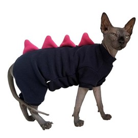 Four Leg Dinosaur Sphynx Cat Clothes Pjamas Hairless Cat Warm Polar Fleece Jumpsuit Elastic Pet Clothes for Sphynx Cat Surgery Recovery Suit Hairless Cat Shirt for Devon, Cornish (Yellow, Medium)