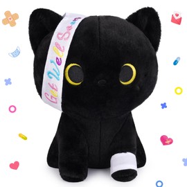LSYDCARM Get Well Soon Plush, 8 Inch Black Cat Stuffed Animal with Bandage, Cute Kitten Plush Toy for Girls, Boys, Kids & Adults, Black Cat Gifts for Get Well Soon Recovery After Surgery