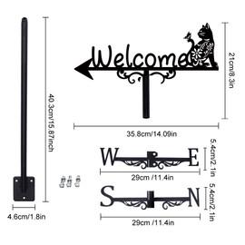 SUPERDANT Cat Vane Welcome Cat Weathervanes Black Metal Wind Vanes Animal Weather Vanes Weathervane Garden Ornament for Farmhouse Garden Outdoor Yard Roof Shed Paddock Decoration