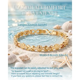 RainSo Magnetic Bracelet for Women - Stainless Steel Bracelet with 3 Smarter Buttons - Shell and Crystal Inlay Design - A Great Present for Your Beloved One (Gold)