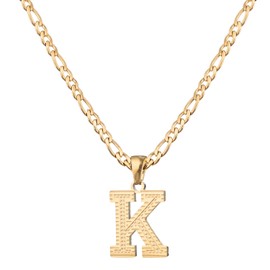 SAELACY 18K Gold Silver Tone Stainless Steel Initial Necklaces for Women Men Gothic 26 Letters Pendant with Figaro Chain Necklaces