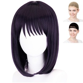 CaseEden Cosplay Wig, Kuroe Shizuku Kitagawa, Shizuku Kuroe, Short, Dark Purple, White Merche Wig Net Set of 2