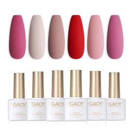 GAOY Pink Red Gel Nail Polish Set of 6 Colors Including Red Pink Gray Gel Polish Kit UV LED Soak Off Shellac Nail Polish Home DIY Manicure Nail Salon Varnish