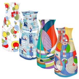 MODGY Expandable Flower Vase Set, Plastic Decorative Modern Foldable Printed Vases for Centerpieces for Wedding, Dining Table, Home Decor, Living Room, Bathroom, Office, Frank Lloyd Wright, 4 Pack