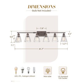 HWH Farmhouse Vanity Light Fixture, Rustic Bathroom Light Fixtures for Bedroom, 6-Light Wall Sconces Lights with Clear Floral Glass, Oil-Rubbed Bronze Finish, 5HJX110B-6W ORB