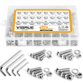 520Pcs 304 M3 M4 M5 M6 Stainless Steel Bolts Nuts Washers Kit, Hex Socket Head Cap Screws Assortment Set Kit with Storage Box (520 Pcs Hex Button Head Cap Screws Nuts)