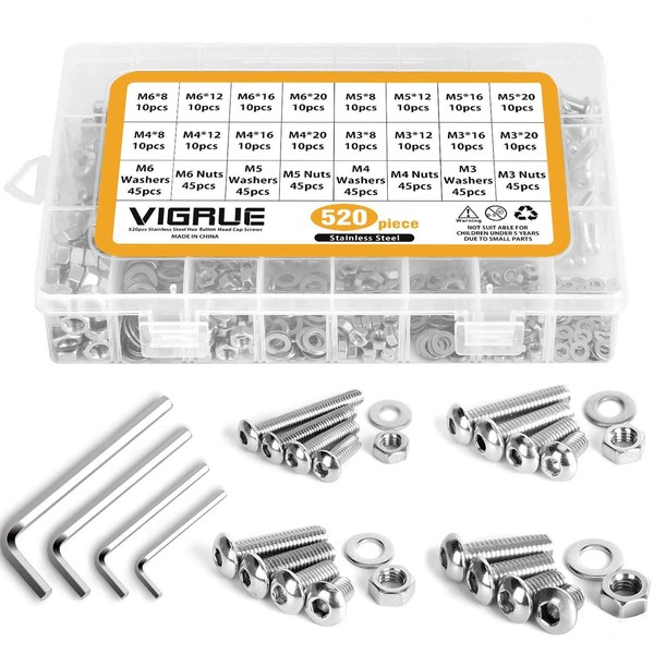 520Pcs 304 M3 M4 M5 M6 Stainless Steel Bolts Nuts