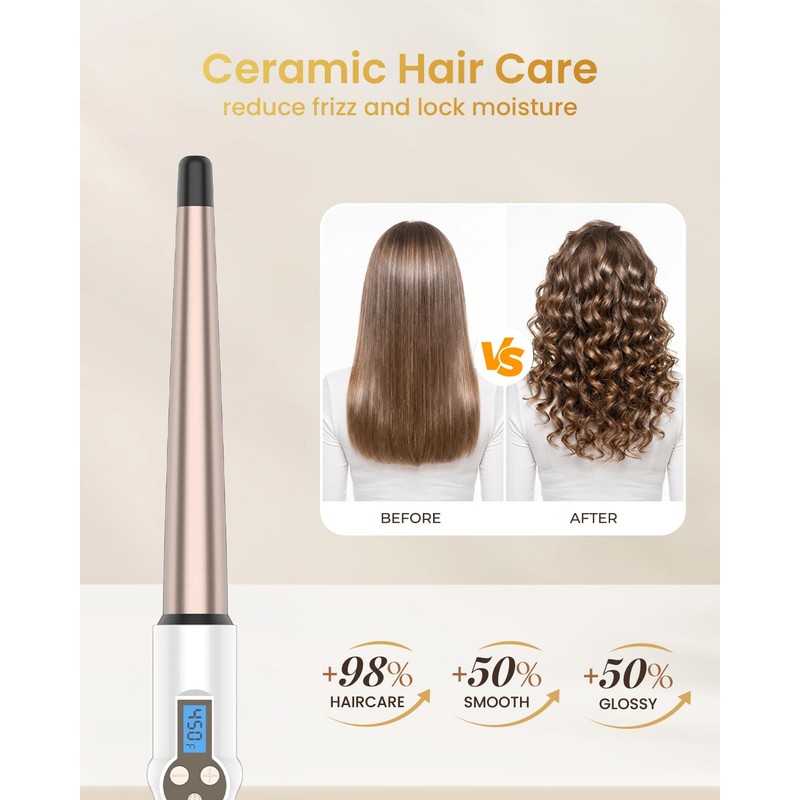 HOSON Hair Curling Wand Tapered Barrel 1"-0.5", Dual Voltage Curling