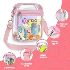 Contixo Clear Bag for Stadium Events - 7" Clear Crossbody Bag, PVC Clear Bag for Kids, Clear Purse Bag for Concerts Sports Events Festival with Adjustable Strap, Waterproof, Pink