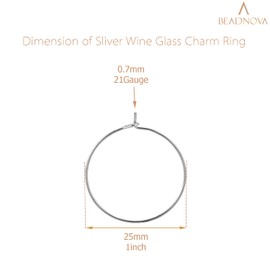 BEADNOVA Wine Charm Rings 60pcs Silver Plated 25mm Beading Charm Rings for Wine Glass DIY Crafting Festival Party Favor