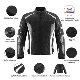 ILM Motorcycle Jacket with CE Armor for Men Enduro Touring Dualsport Riding Water Resistant Textile All-weather White, 3XL