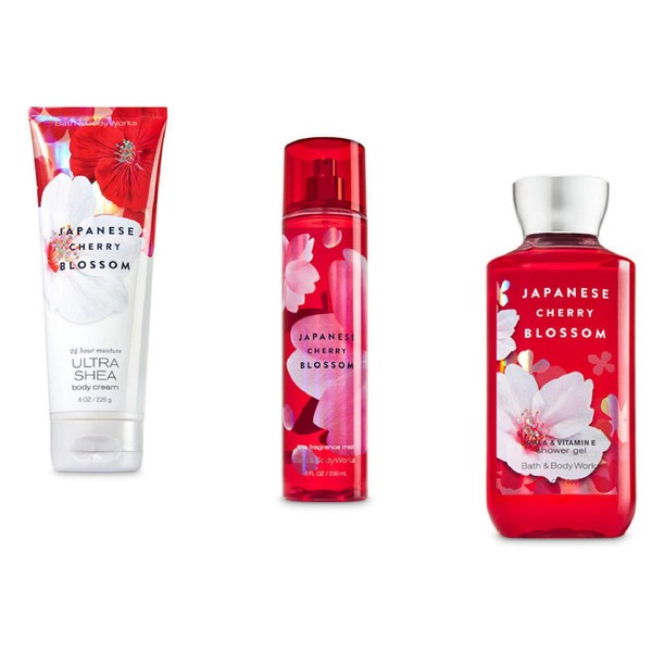 Bath & Body Works Japanese Cherry Blossom Body Set | Shower Gel, Body Cream & Fragrance Mist
