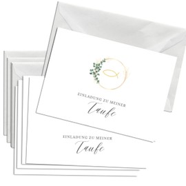 Briefzauber 12 x Christening Invitation Cards with 12 x Envelopes, DIN A6 Set with Filling Aids, Motif: Minimal