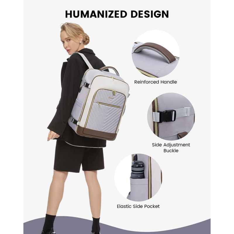 LOVEVOOK Women's Hand Luggage Backpack Large 40L, Light Grey White
