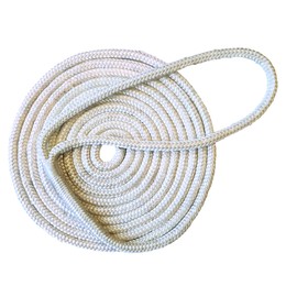 Tommy Docks 15 ft Dock Line with 4,400 lb Break Strength - 3/8 in Thick Double Braided Nylon Marine Rope Accessory - 12 in Eye Splice for Docking Boats and Yachts - White
