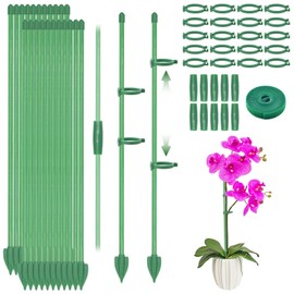 Forbabe Plant Support, Pack of 20 30 cm Plant Holders with 10 Connectors, 20 Carabiners, 20 Arrow-shaped Grounding Plugs and 1 Roll of Velcro Fastener for Tomato Sticks, Flower Support, Beans, Trellis