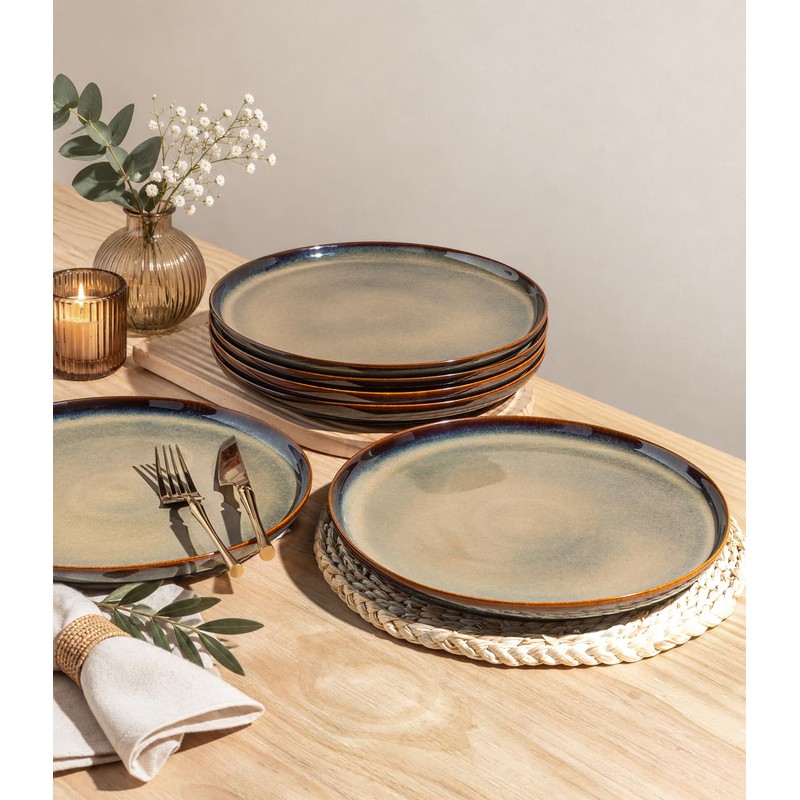 theterra Ceramic Dinner Plates Set of 6, 10.5 Inch Dinnerware