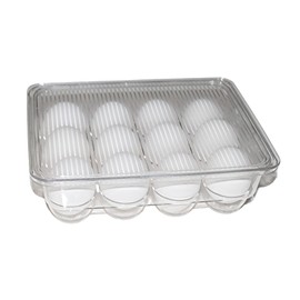 Dependable Industries inc. Essentials Stackable Plastic Covered Egg Tray Holder, BPA Free Storage Container and Organizer for Refrigerator, Carrier Bin with Lid, Clear, Holds 12 Eggs