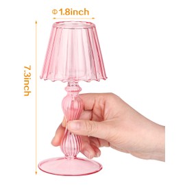 Gurfuy Pink Glass Votive Candle Holders - Glass Hurricane Candleholders Crystal Decorative Lamp Shaped Candle Stand for Table Wedding Dinning Centerpieces Party Supplies Festival Windowsill (Pink)