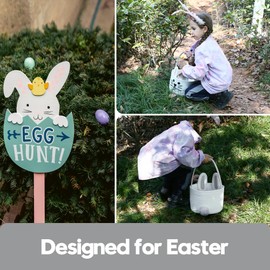 Sea Team Easter Bunny Basket for Egg Hunting, Easter Egg Bucket, Small Woven Cotton Rope Carry Bag with Rabbit Ears and Face Fluffy Tail for Children, Easter Day Decoration, Holidays, Grey