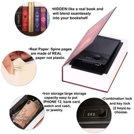 Wizard in Training Real Pages Diversion Book Safe with Key Lock,Ulixu Metal Box for Money and Jewelry Hidden Safe,9.3''x6.1''x2.3''