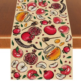 Linen Rosh Hashanah Table Runner Rosh Hashanah Tablecloth Jewish New Year Shana Tova Decor Rosh Hashanah Home Table Decorations and Supplies-13×108''