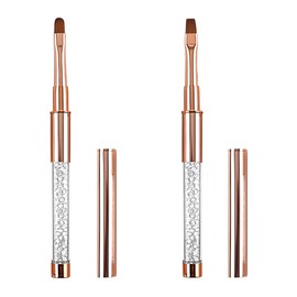 2 Pcs Gel Nail Brushes, Oval & Flat UV Gel Brushes with Rhinestone Handle for Nail Art, Builder Gel & Acrylic Nail Extensions