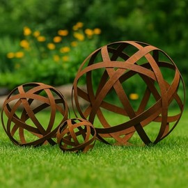 Der-Porzellan-Laden Rust Decoration Garden Decoration Ball (XS) Made of Metal, Patina Look, Diameter 20 cm, Brown, Decorative Rust Ball for Home and Garden, Durable and Weather-Resistant