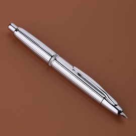Majohn A1 Retractable Fountain Pen, Extra Fine Nib with Box, Silver Stripe, Metal Ink Pen with Converter, Writing Set (with Clip Version)