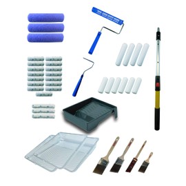 Painters Dream 42-Piece Painters Interior House Painting Tool Kit – Pro Contractor Set Incl 1’-2’ Telescoping Ext Pole, Angle Sash Brushes, No Slip Roller Frame, Roller Covers, Paint Tray and Liners