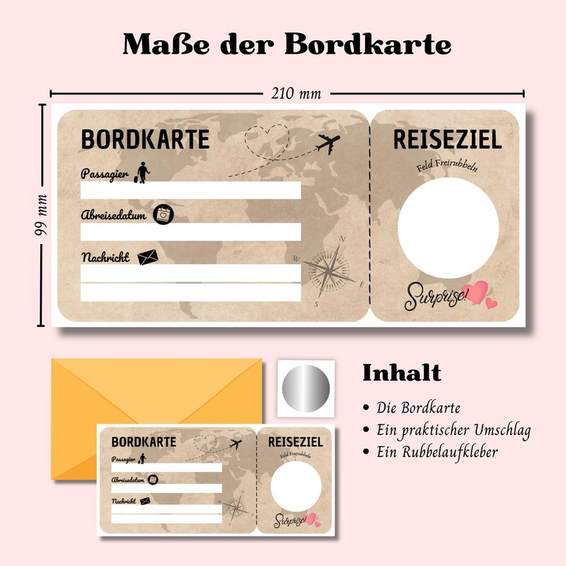 Travel voucher, scratch sticker, boarding pass, gift for couples, scratch