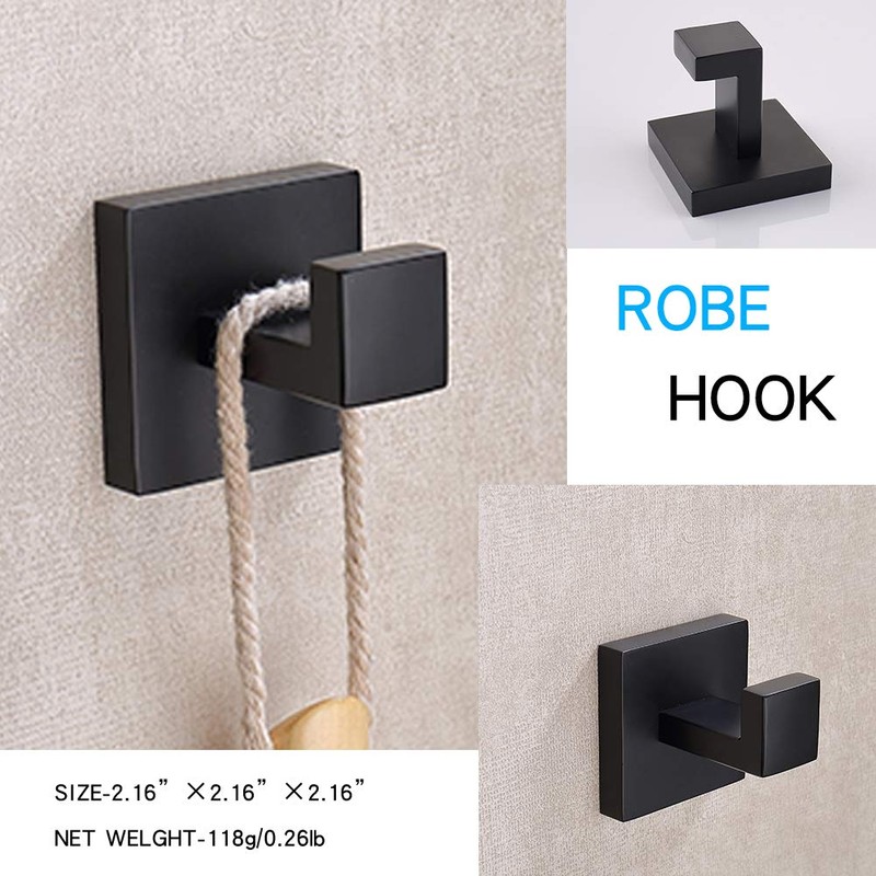 TASTOS Bath Towel Hooks Matte Black, 2 Pack Stainless Steel