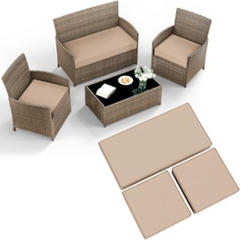 3 Pack Outdoor Patio Furniture Cushion Replacement Covers, Waterproof Loveseat Cushion Covers - 36×18×2,18×18×2, for 4-Seater Wicker Rattan Patio Conversation Set Loveseat Couch Furniture, Cover Only