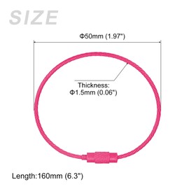 METALLIXITY Cable Key Rings (6.3"/ 160mm) 8 Pcs, Keychain Twist Loops - for Lanyards, Keychains, Luggage Tags, Rose Red