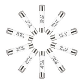 sourcing map Ceramic Cartridge Fuses 8A 500V 6x30mm Ceramic Fuses Fast Blow Replacement for Amplifier Energy Saving Lamp Ballast 10pcs
