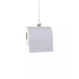 Cody Foster SH*T HAPPENS Roll of Bath Tissue Bathroom Toilet Paper Glass Christmas Ornament