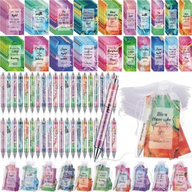 Moinchore 200 Pcs Bible Gifts Set Include 50 Bible Verses Notebooks 50 Christian Bookmarks 50 Scripture Ballpoint Pens 50 White Organza Bags for School Office Church Motivational Gift (Marble)