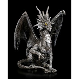 Ruth Thompson Black Fantasy Dragon Figure - Checkmate Dragon | Fantastic Creature and Gothic Decorative Figure, Statue, Sculpture, H 22 cm