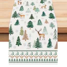 Bonhause - Camino de mesa para árbol de Navidad, 13 x 72 pulgadas, pino, copos de nieve, muñeco de nieve, invierno, día festivo, cocina, comedor, decoración para decoración del hogar, fiesta