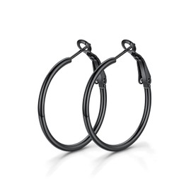 KeyStyle Women's Black Earrings Small Round Hoops, 30 mm Lightwight Hypoallergenic Earring Everyday Jewelry for Her, 1 Inch