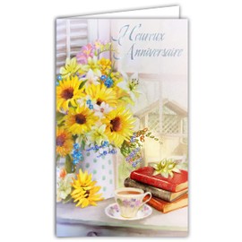 Happy Birthday Card with Embossed Sunflower Bouquet of Flowers