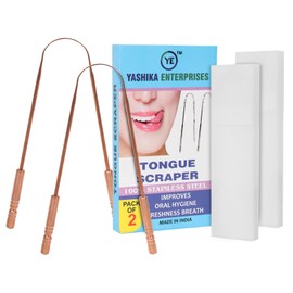YAHIKA ENT Pure Copper Tongue Scraper for Adults, Tongue Scrubber for Bad Breath, Easy to Use, Tongue Cleaner for Oral Care & Hygiene (Copper Pack of 2 with Travel Case)