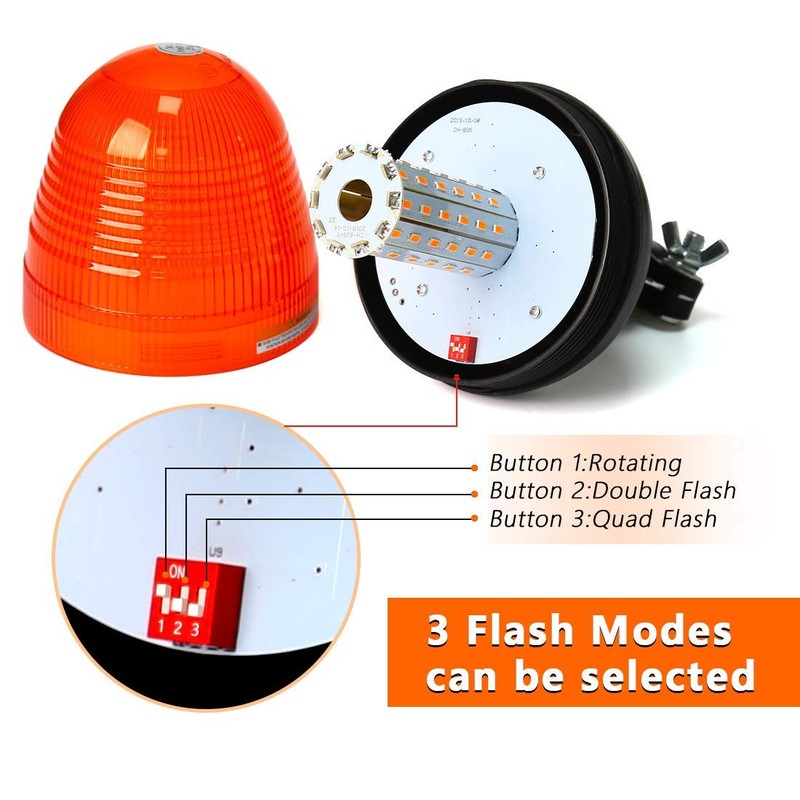 MAIALOT 60 LED Rotating Flashing Amber Beacon Light, Flexible Mount